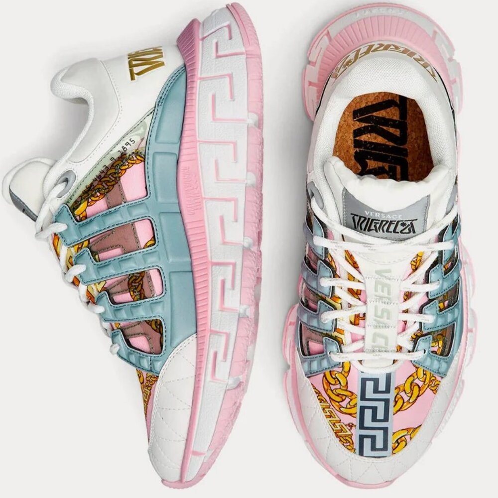 Versace Trigreca White/Pink/Blue Low Sneakers Women (SIZE 9.5 US/ 39.5 EU)